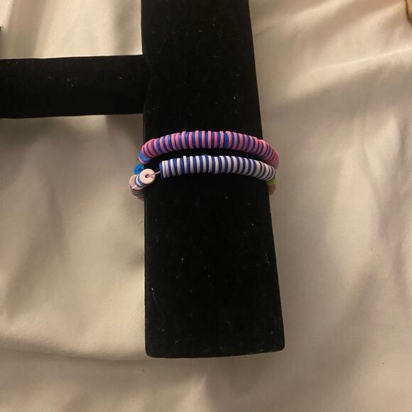 Handmade Customized Heishi Polymer name Bead Pearl Stretchy Bracelet - Picture 4 of 8